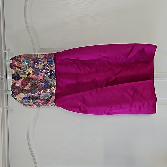 PATRICIA RHODES Sleeveless Silk Magenta and multi colored sequins dress Size 8 - Picture 5 of 16